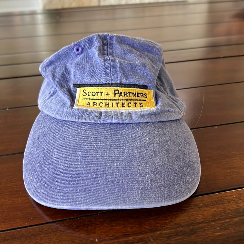 Purple denim baseball hat with leather back closure